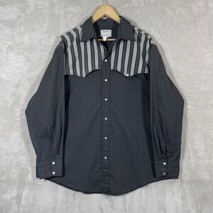 Vintage H Bar C Western Shirt Mens Large Black Pearl Snap Western Ranchwear 70s